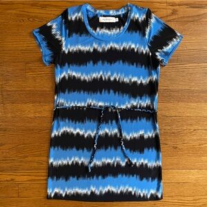 T-Bags Los Angeles Blue and Black Patterned Mini Dress with Adjust Waist Tie